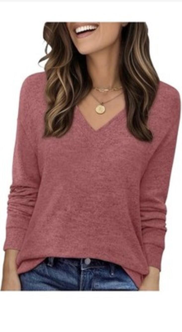 JUSTFASHIONNOW Long Sleeve for Women V Neck Tops Tunic Casual Blouses-SIZE XL